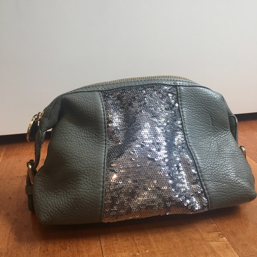 Grey Genuine Leather Sequin Deux Lux Clutch (NEW)